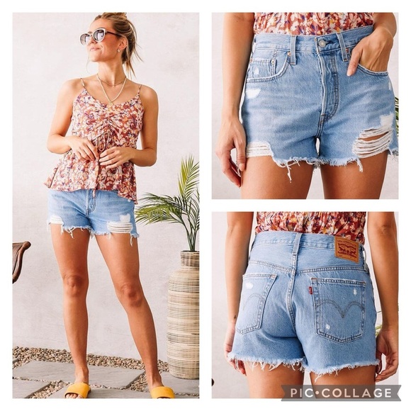 Levi’s 501® Original Button fly Cut off Denim Shorts size 30 ☀️🕶️ - Picture 1 of 10
